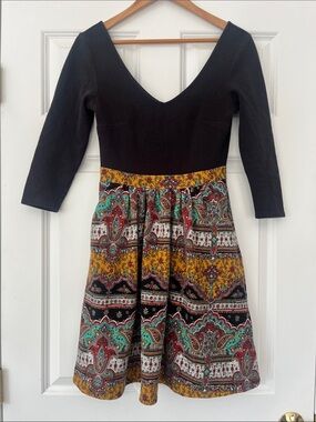Anthropologie Black Bodice with Multicolor Paisley Skirt Dress